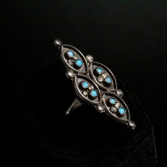 Vintage Sterling Silver Native American Zuni Elongated Ring - Picture 4 of 8
